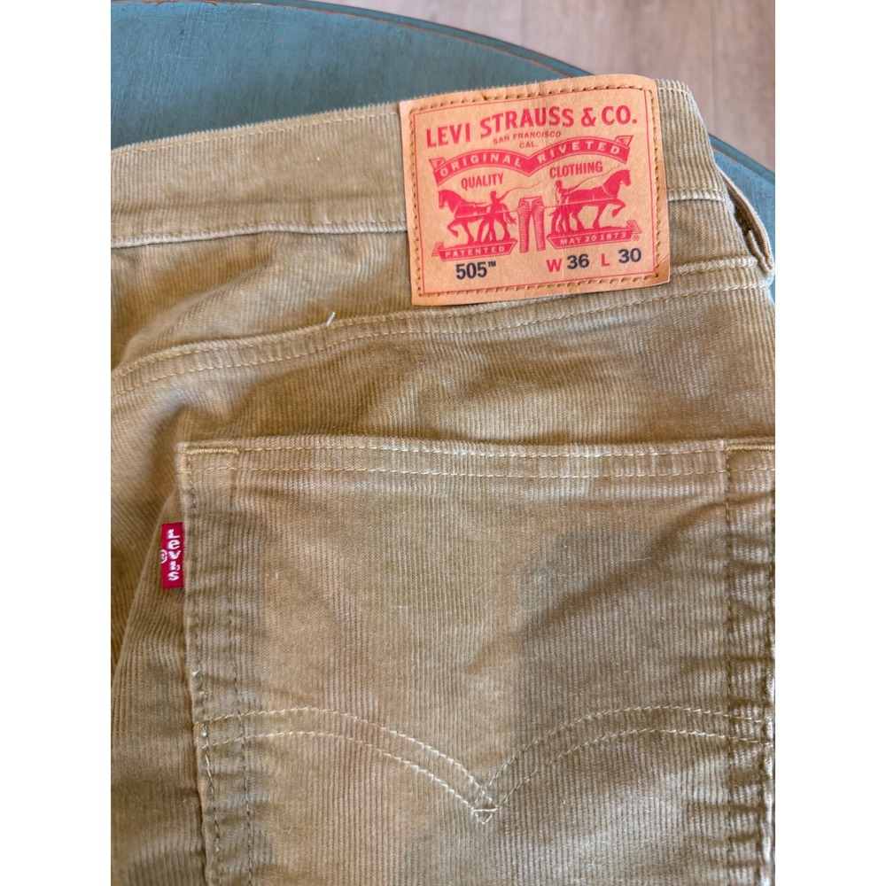 Levis 505 Regular Fit Corduroy Pants Mens 36x30 Tan Harvest Gold Straight Leg - Picture 8 of 8